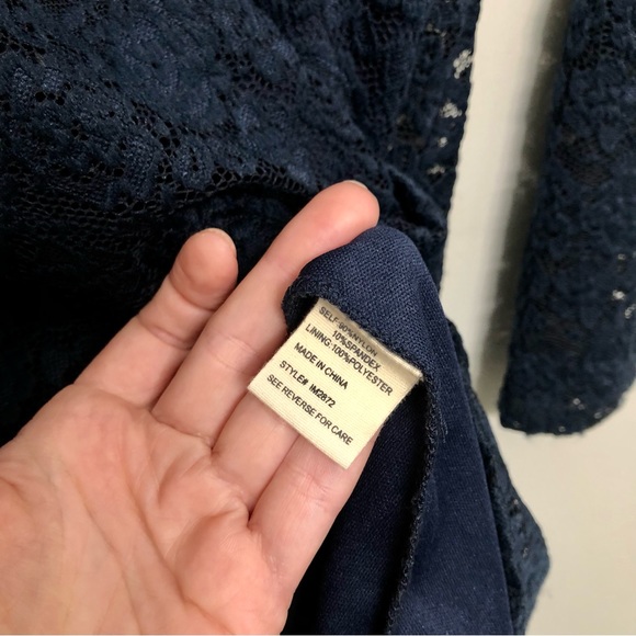 Lulu’s “Give it a Glance” Navy Lacy Mockneck Dress - Picture 6 of 9